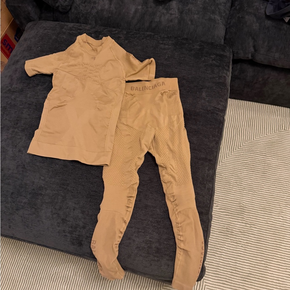 Balenciaga Camel Top and Leggings Ensemble